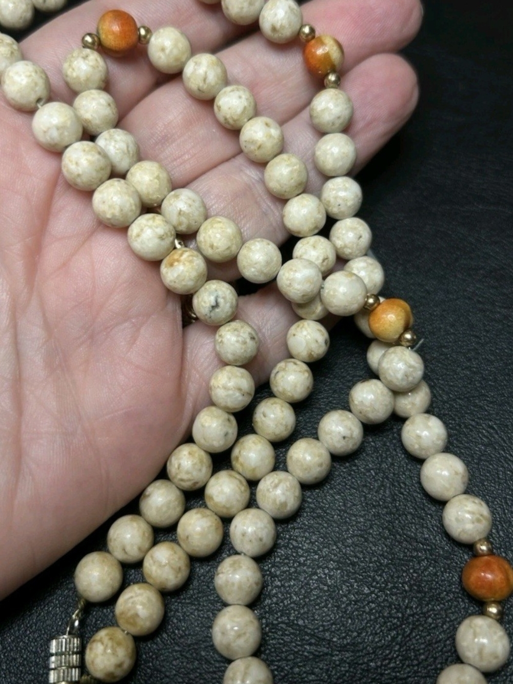 Beige and Orange Stone Bead Necklace Jasper